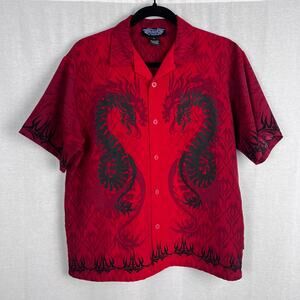 Vintage Y2K Silver Point Shirt Youth Boys Large Dragon Flame Biker Tattoo Grunge